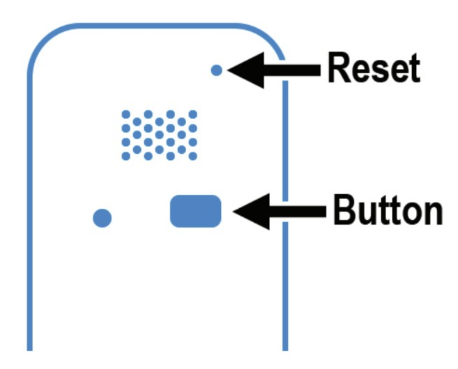 Diagram showing the reset hole location in relation to the main button.